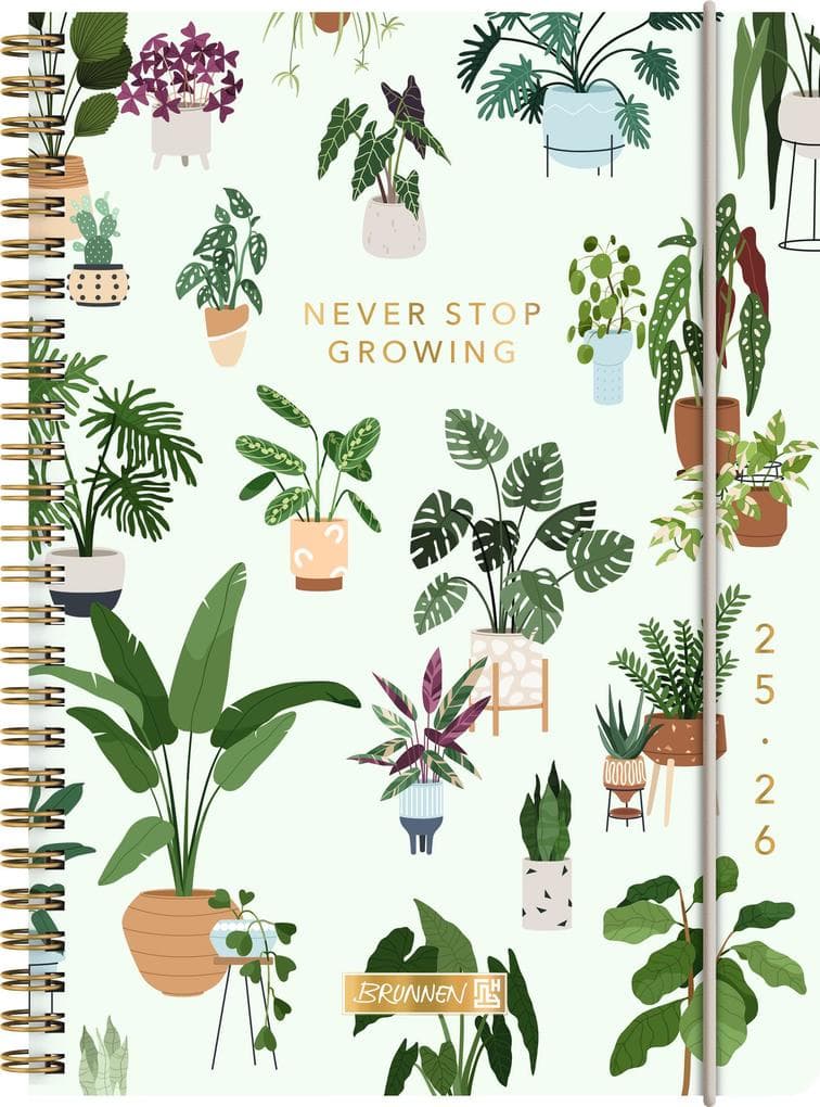 BRUNNEN Schülerkalender (2025/2026) "Little Plants", 2 Seiten = 1 Woche, A5, 208 Seiten, PP-Umschlag, mehrfarbig